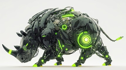 Poster - A Mechanical Rhinoceros With Green Lights