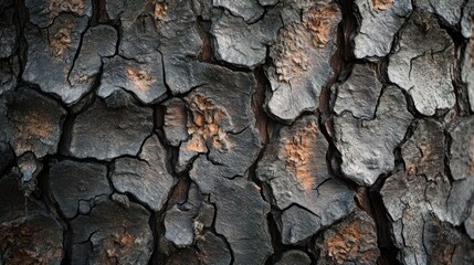 Poster - Close-up of Rough and Cracked Tree Bark with Gray and Brown Tones
