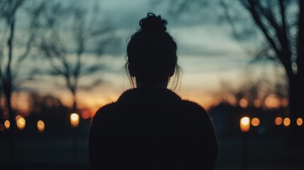 Poster - Silhouette of a Woman Against a Sunset