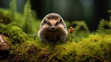 Hedgehog in a Lush Forest Setting