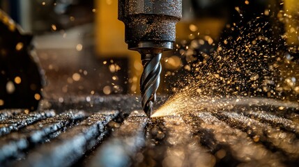 Poster - Metal Drill Cutting with Sparks Flying