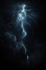 Poster - A bright lightning bolt illuminates the dark cloudy sky