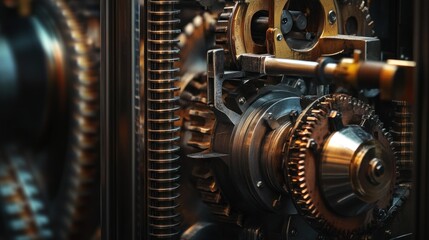 Poster - Close-up of intricate metallic gears and mechanisms