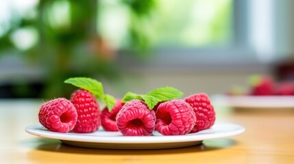 Wall Mural - Fresh Raspberries on Plate