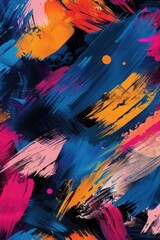 Poster - A vibrant artwork featuring bright colors and shapes on a dark background, suitable for use in decorative or creative contexts