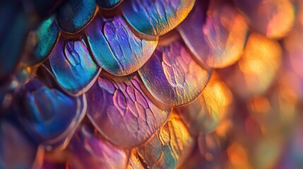 Aufkleber - Close-up of iridescent scales with textured details and a colorful gradient