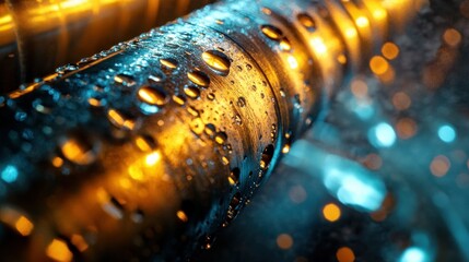 Poster - Close-up of a Water Droplet Covered Metal Pipe