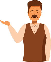 Poster - Male character with mustache wearing a vest is gesturing with his hand