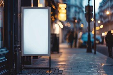 Wall Mural - A street at night with an empty sign, ready for illumination or promotion