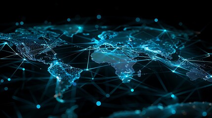 Wall Mural - Global Network Connection  Abstract World Map  Blue Lines  Technology Background