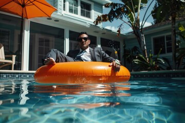 Sticker - A person relaxing on an inflatable raft, great for water or pool scenes