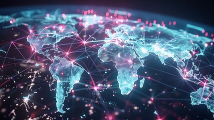 Wall Mural - Global Network Connection   Digital World Map