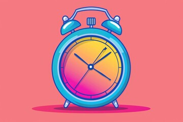 Poster - A blue alarm clock sitting on a bright pink background