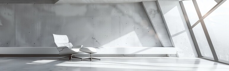 Leinwandbilder - Modern White Interior with Large Window and Single Armchair