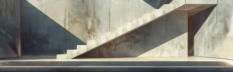 Leinwandbilder - Concrete Staircase Leading to a Concrete Wall with a Window