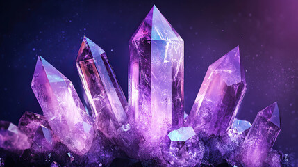 Energy Crystals Against Dark Purple Background Healing Power, Chakra, and Meditative Energy stones