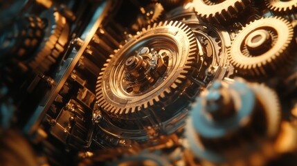 Poster - Close-up of Interlocking Metal Gears in a Machine