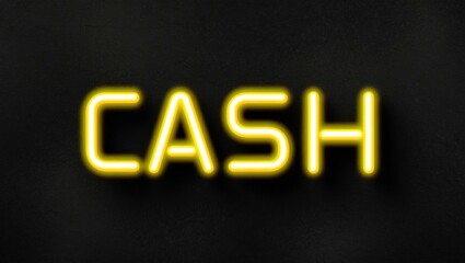 neon backlit style of the word cash on a black grainy background