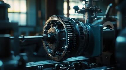 Poster - Close-up of Industrial Gear Mechanism in a Factory Setting
