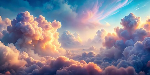 Wall Mural - Abstract clouds floating in a dreamy and mystical background, with soft fluffy textures and ethereal atmosphere