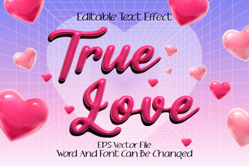 Poster - True love glossy pink 3d inflated editable vector text effect