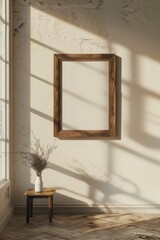 Poster - A picture frame hangs on a wall next to a table, perfect for displaying memories or artwork