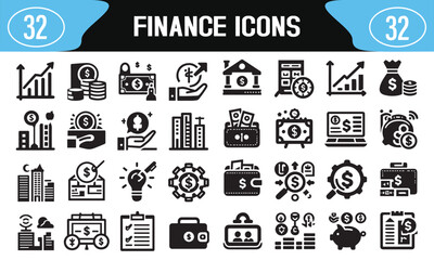 Fototapete - set of finance icons in trendy line style for web  illustration on white background