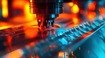 Poster - Close-up of Industrial Machinery with Bright Lights