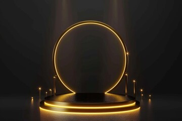 Poster - A lighted podium in a dark room, ideal for presentations or performances