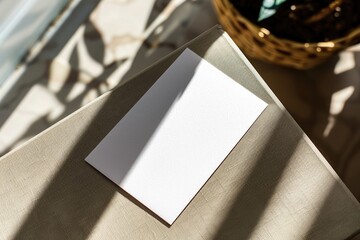 Poster - A single sheet of white paper placed on a table, ideal for use as a prop in still life photography or as a symbol of simplicity and minimalism