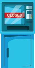 Poster - Blue atm machine displaying a closed sign on the screen