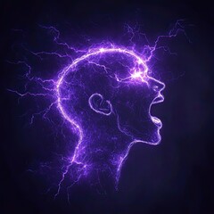 A Profile of a Human Head Composed of Purple Lightning