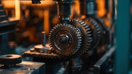 Poster - Close-up of Interlocking Gears in a Machine