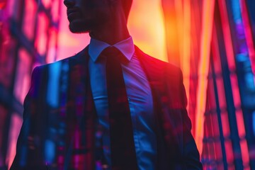 Aufkleber - A professional man standing in front of a commercial building, suitable for business or corporate use
