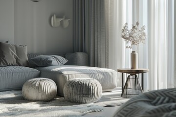Poster - Cozy interior design with various furniture pieces and a large window