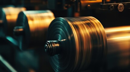 Poster - Close-up of a Spinning Metal Wheel in a Factory