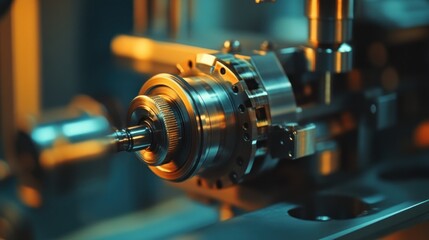 Poster - Close-up of a Metallic Gear Mechanism in an Industrial Setting