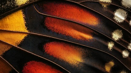Poster - Close-up of a Butterfly Wing with Red, Orange, Yellow, and Blue Patterns