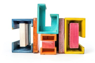 Sticker - A group of colorful wooden blocks arranged side by side, perfect for creative projects or decorative purposes