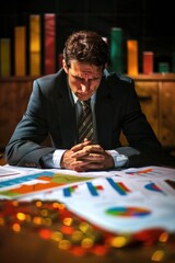 Aufkleber - Man in a suit sits at a table reviewing papers, great for business or office scenes