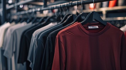 Wall Mural - Shirts displayed on a clothing rack