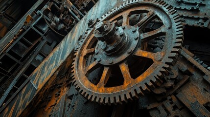 Poster - Close-up of Rusted Gears and Industrial Machinery