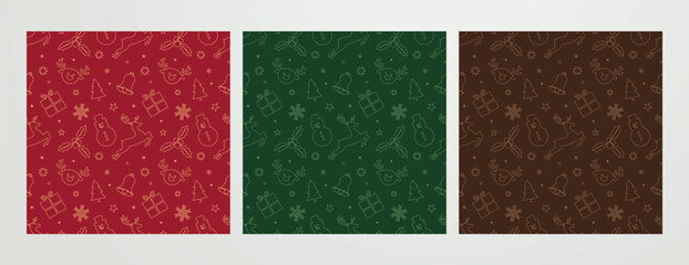 Wall Mural - christmas seamless card vector poster set design. merry christmas printed and doodle elements in col