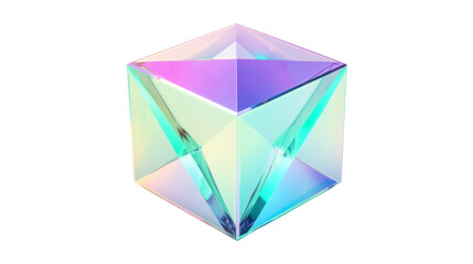 Wall Mural - A translucent, iridescent cube with geometric facets reflecting light.