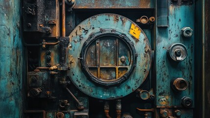 Poster - Close-up of a Rusty and Weathered Industrial Machine