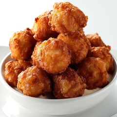 a white bowl filled with fried food on top of a table