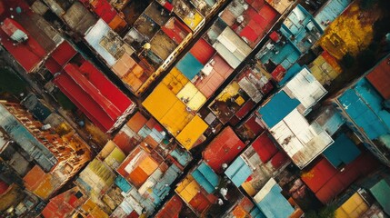 Poster - Aerial View of Colorful Rooftops in a Densely Populated Urban Area