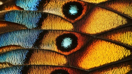 Poster - Close-up of a Butterfly Wing with Vibrant Colors and Complex Patterns