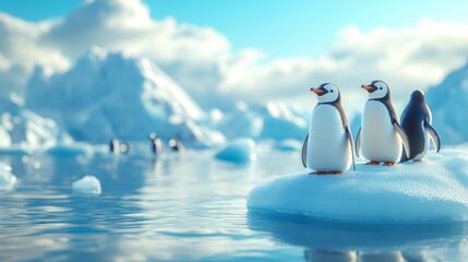Aufkleber - Three penguins standing on a piece of ice in the ocean