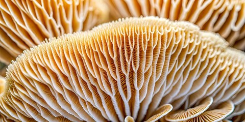 Close up of detailed mycelium texture of fungi mushroom creating an intricate organic biology background